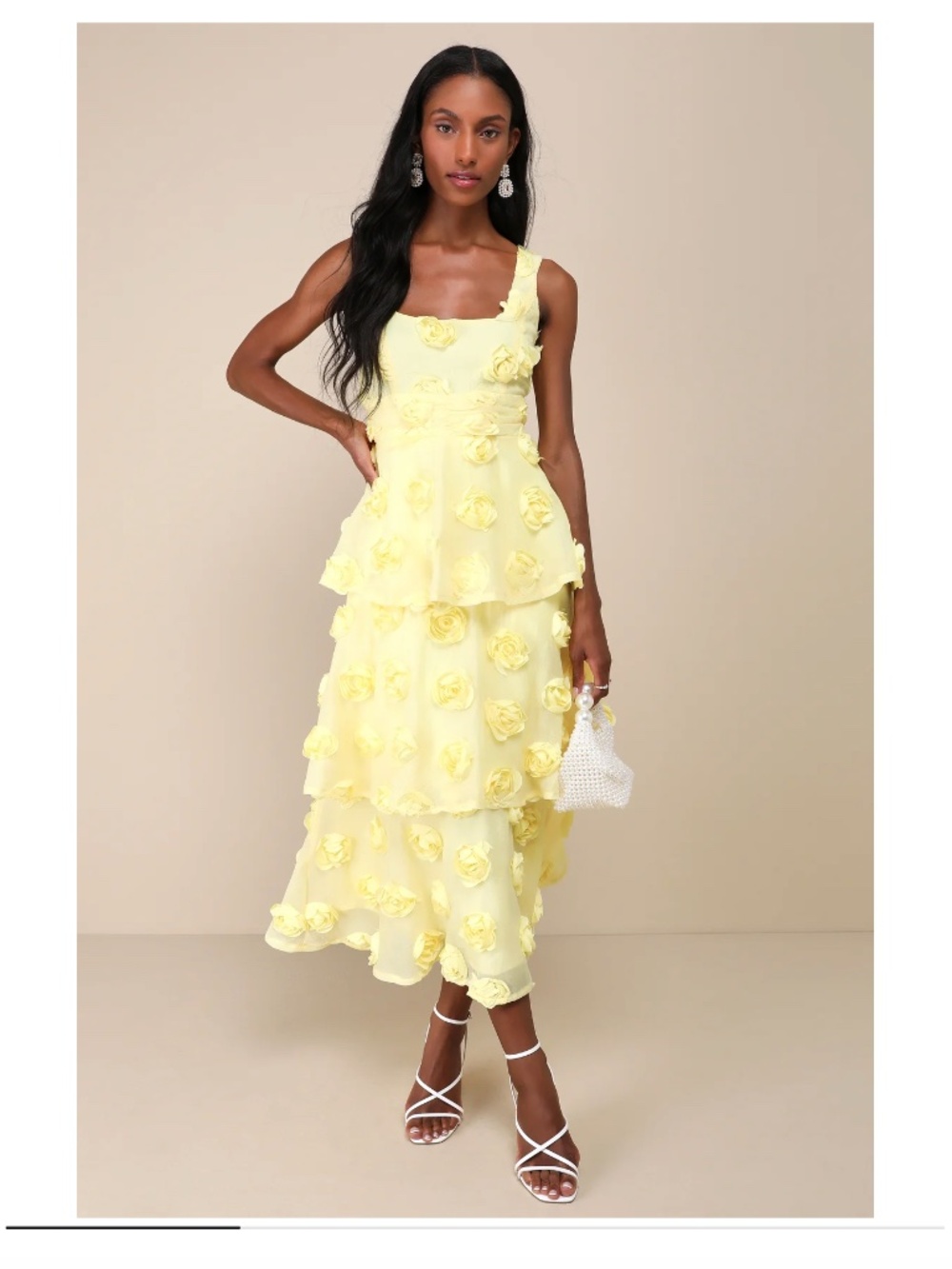 Yellow Sleeveless Floral Midi Dress